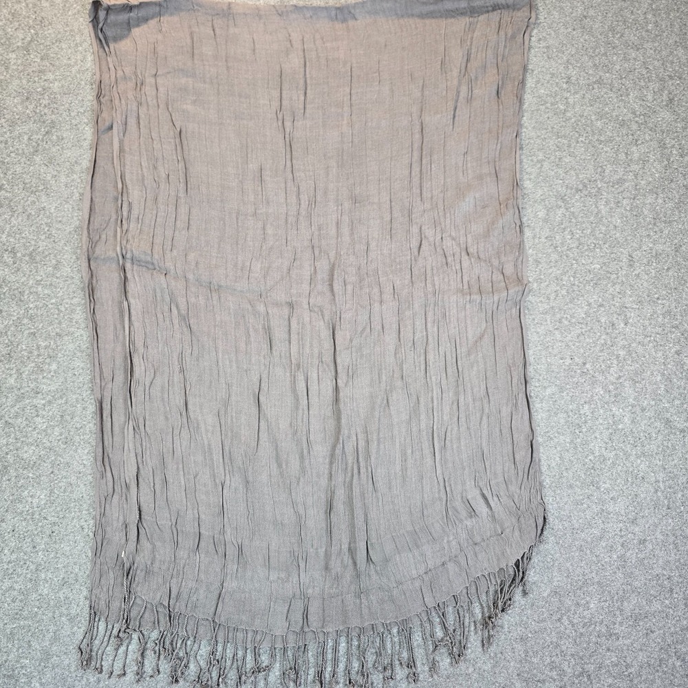 Scarf Wrap Shawl Women's Gray Taupe Lightweight Texture Fringed Ends Boho
